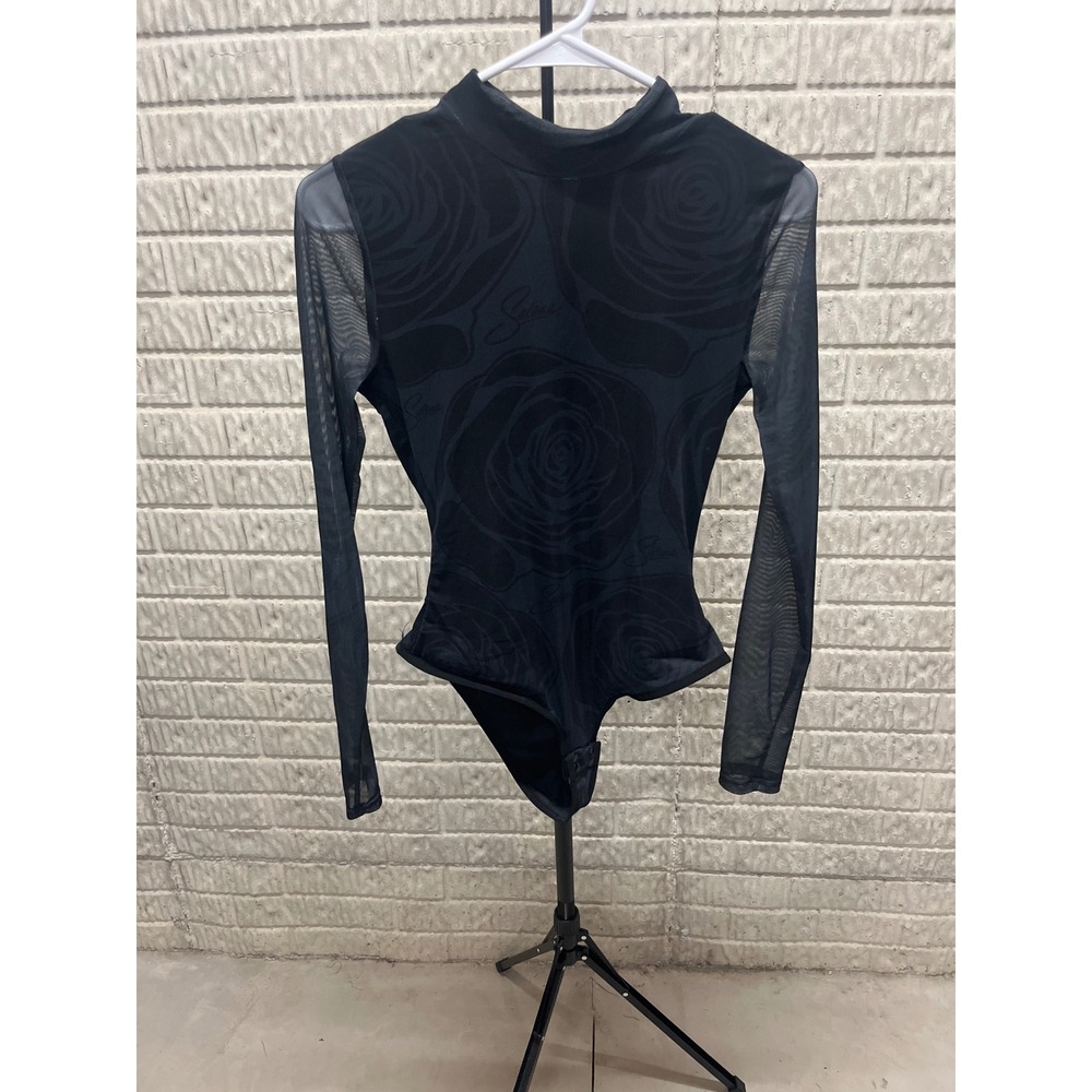 Official Selena Quintanilla Ebony Black Rose Mesh Mock Neck Bodysuit Size M NEW